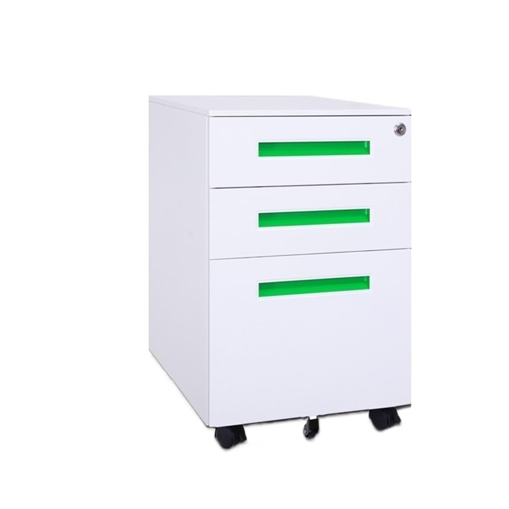 Mobile Green Steel Filing Cabinet with 3 Drawers and Casters