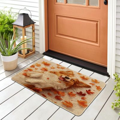 “Fall Rough Collie” Doormat, Indoor/Outdoor, 73 x 43 cm, Maple Leaf, Non-Slip, Black