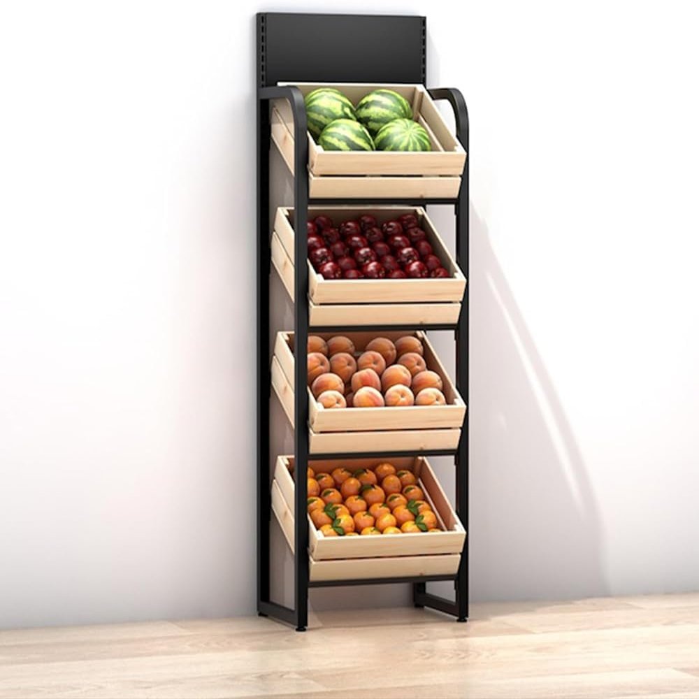 4-Tier Snack, Fruit & Vegetable Display Rack, Black