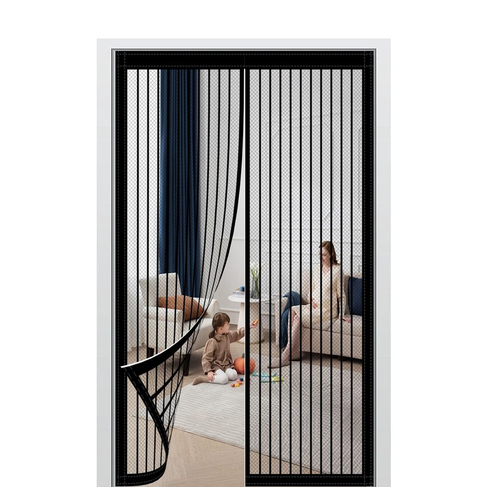 Magnetic Insect Screen Curtain for Balcony Doors, 152 x 207 cm, Stronger Magnets, Easy Adhesive Mount, Black