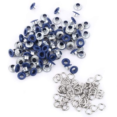 TIKATARER Metal Grommets - 100 Sets 5mm with Chains and Washers (Dark Blue)