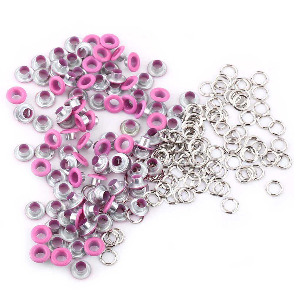TIKATARER Metal Grommets - 100 Sets 5mm with Chains and Washers (Purple Red)