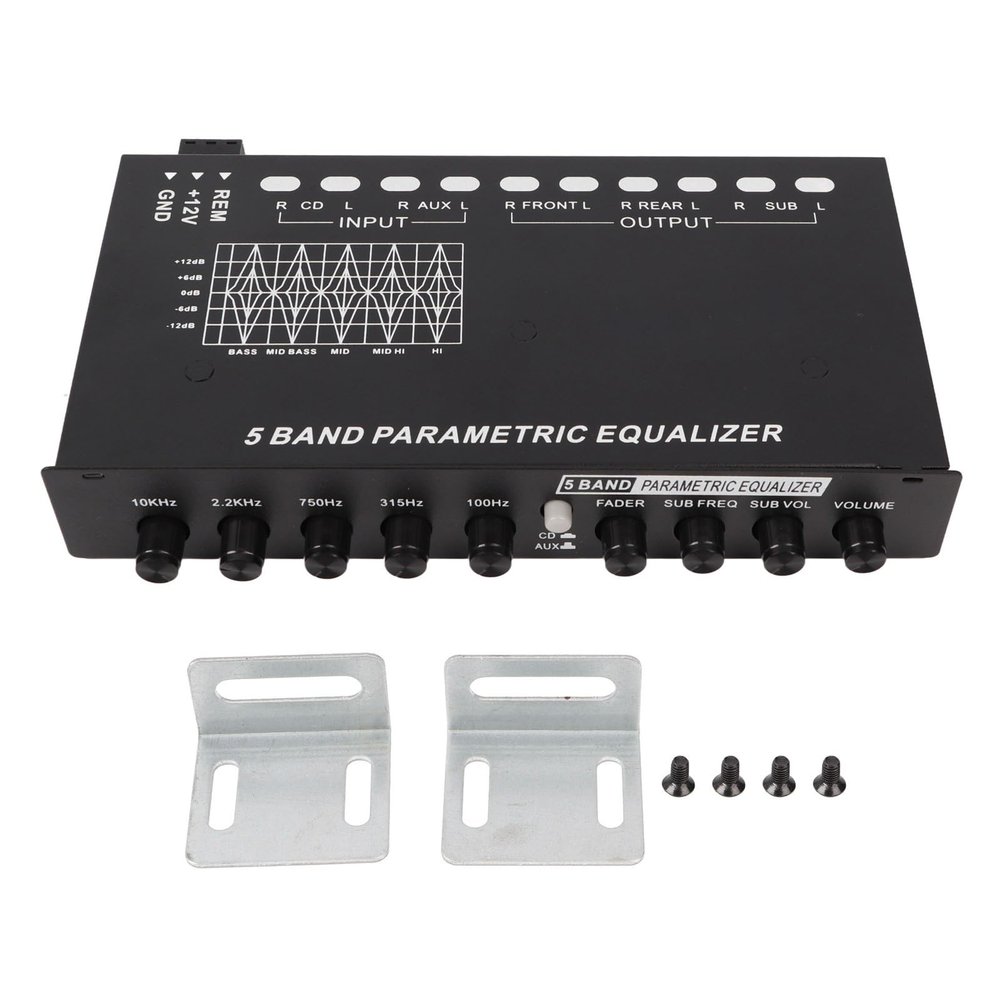 Qqmora Car Audio Equalizer, Adjustable 5-Band Precise Tuning EQ Crossover Amplifier Graphic Equalizer for Improved Sound Quality