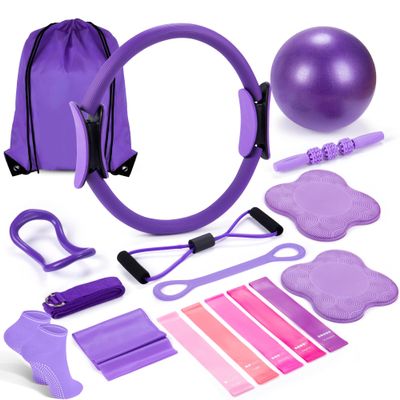 35.6 cm Pilates Ring Fitness Set, 17-Piece Pilates and Yoga Kit for Women