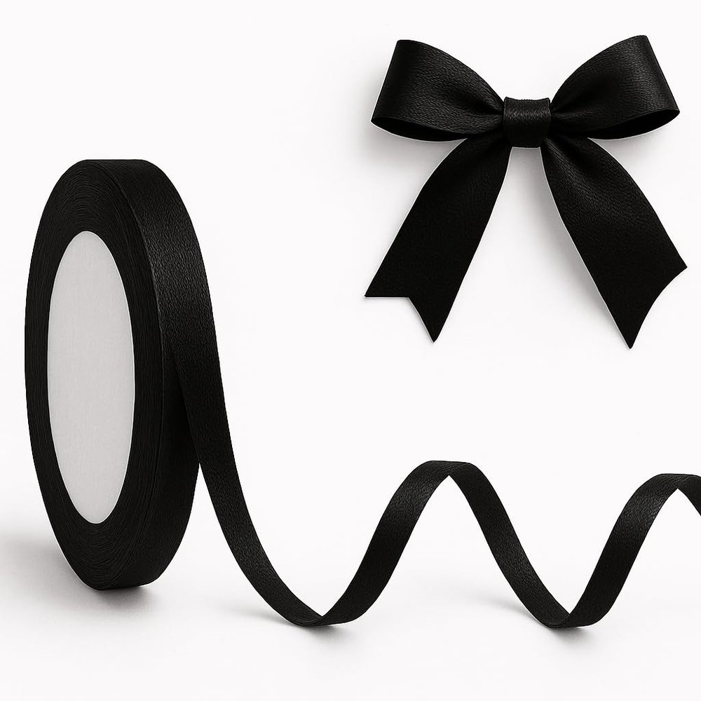 Black Satin Ribbon 23m x 0.6mm for Crafting & Gifts
