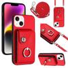 Belzsxy iPhone 15 Plus Case with Strap, Card Holder, Ring Stand and Wallet, Red view 1
