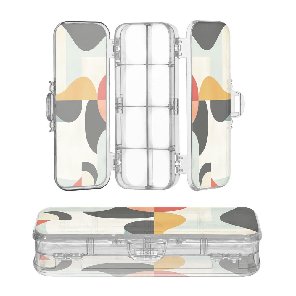 sanluoli Abstract Geometric Transparent Double-Layer Pencil Case with Snap Lid