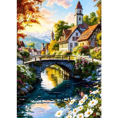 GDYEEH Church Diamond Painting Kit for Adults, 5D River Bridge Art