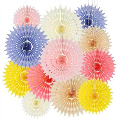 BestoFun 12-Piece Colorful Tissue Paper Fan Set