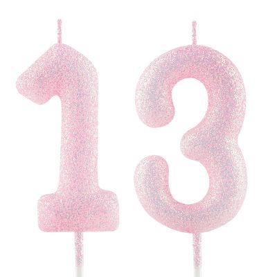 Birthday Number Candle 13 - Glittering Pink