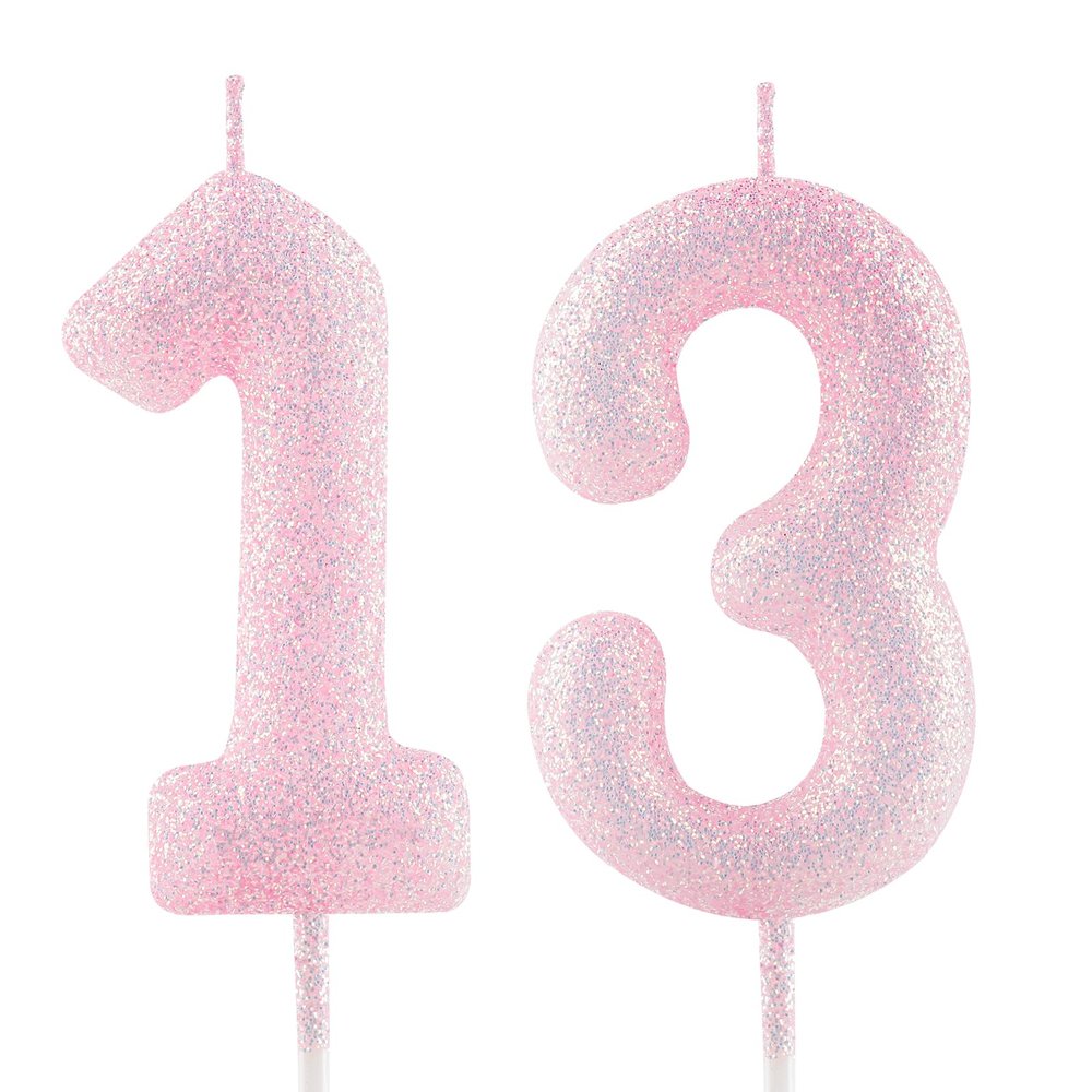 Birthday Number Candle 13 - Glittering Pink