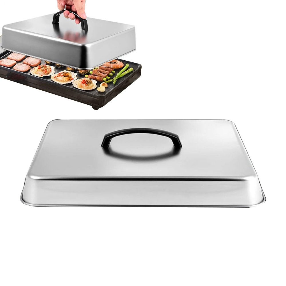 Rectangular Stainless Steel Griddle Cover for Cheese Melting