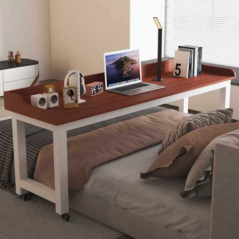 Mobile Overbed Table with Casters, 120 x 40 x 80 cm, White Frame and Dark Red