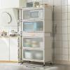 5-Tier Microwave Stand with Folding Doors, White, 80 x 170 cm view 2