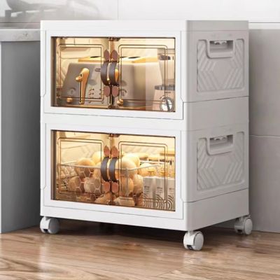 Mobile Kitchen Cabinet, S-Shaped Shelf with 4 Casters, Microwave Stand with Door, 60 x 38 x 64.6 cm