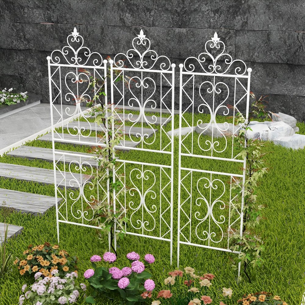 GUOGLZ Metal Garden Trellis Fence, Freestanding Climbing Plant Support, Rust-Resistant Garden Decor, White, 1 Pc, 50 x 210 cm