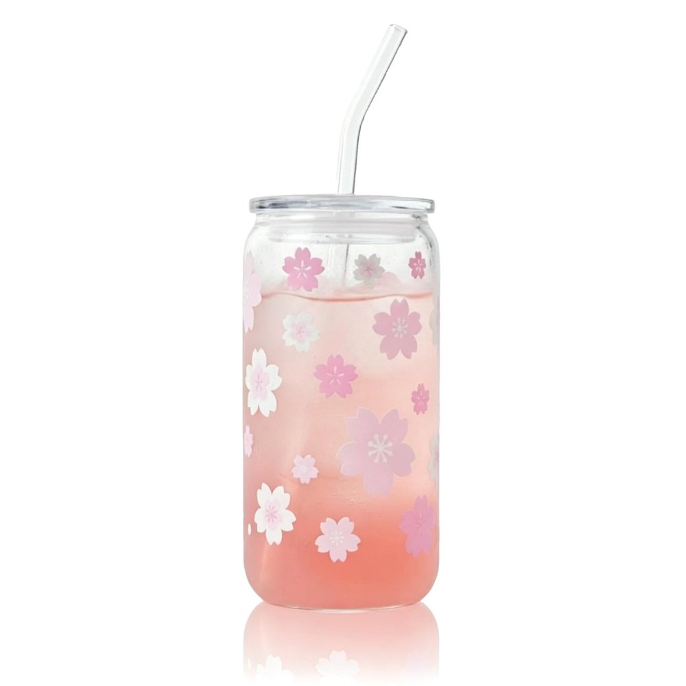 16 oz Pink Bow Tumbler with Lid and Straw, Reusable Plastic Cup, Cherry Blossom