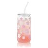 16 oz Pink Bow Tumbler with Lid and Straw, Reusable Plastic Cup, Cherry Blossom view 1