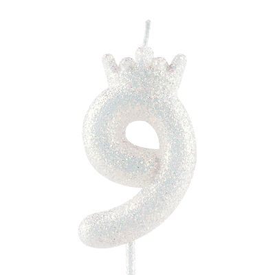 Glittering White Crown Birthday Candle