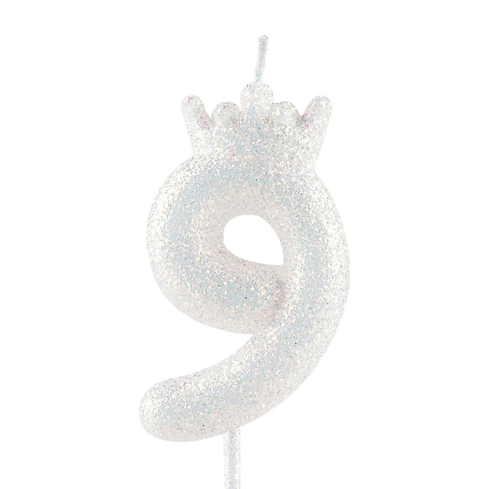 Glittering White Crown Birthday Candle