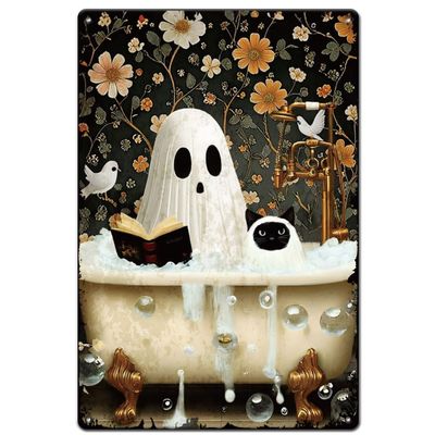 SUPERDANT Halloween Metal Sign - Ghost and Cat