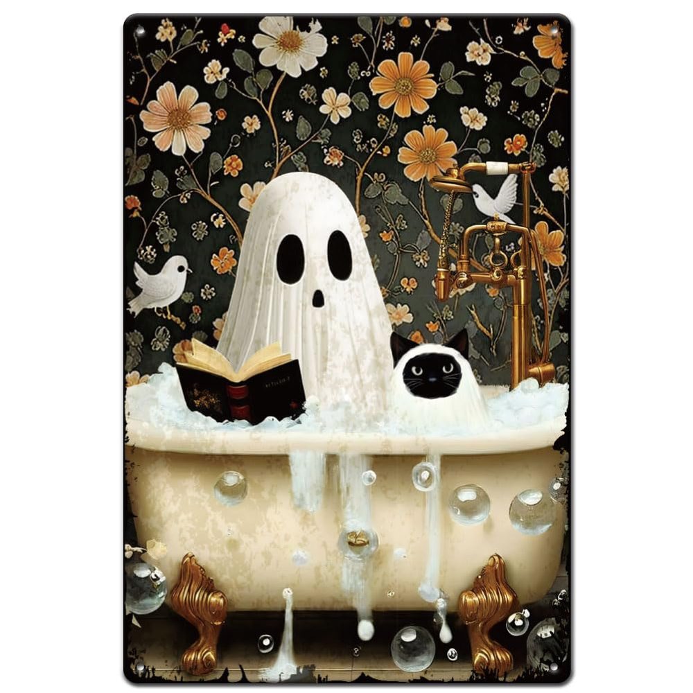 SUPERDANT Halloween Metal Sign - Ghost and Cat