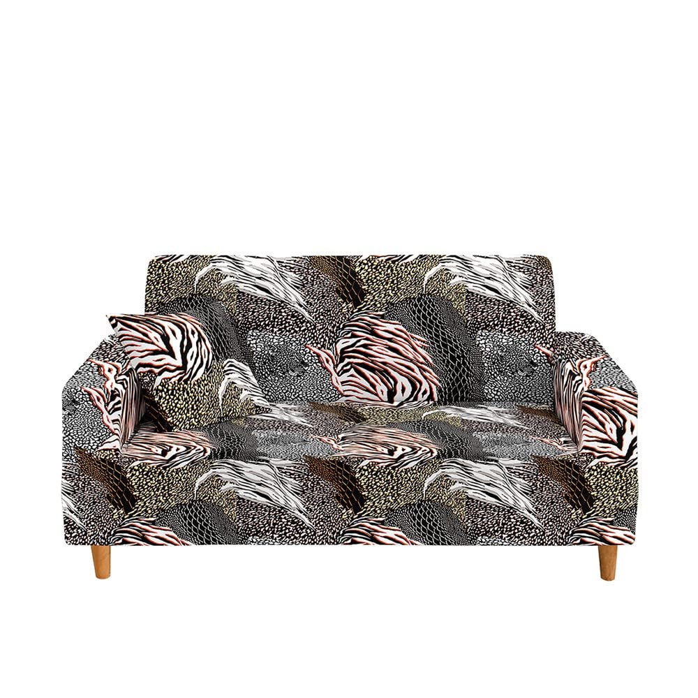 Hixingo Stretch Sofa Cover, 4-Seater, Leopard 3D Pattern, Non-Slip, White