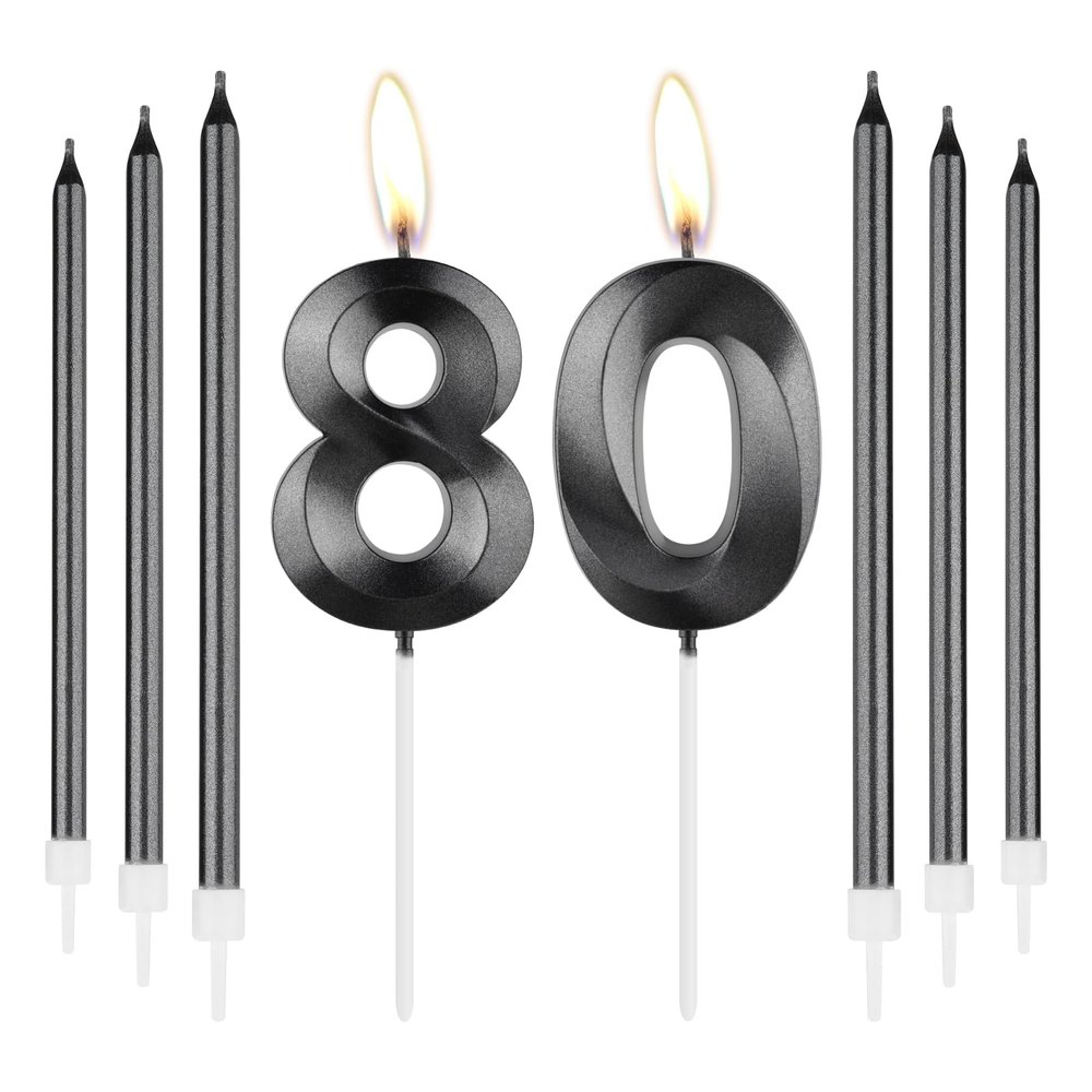 mciskin Obsidian Black 80th Birthday Candle Set
