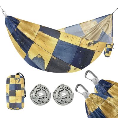 Portable Hammock with Carry Bag, Blue and Gold Plaid, 150 kg Capacity