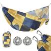 Portable Hammock with Carry Bag, Blue and Gold Plaid, 150 kg Capacity view 1