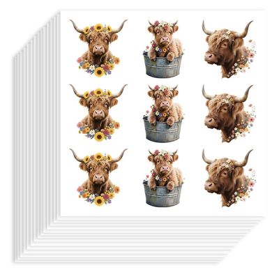 Hobbspring 180 Pcs Highland Cow Stickers 25mm Self-Adhesive