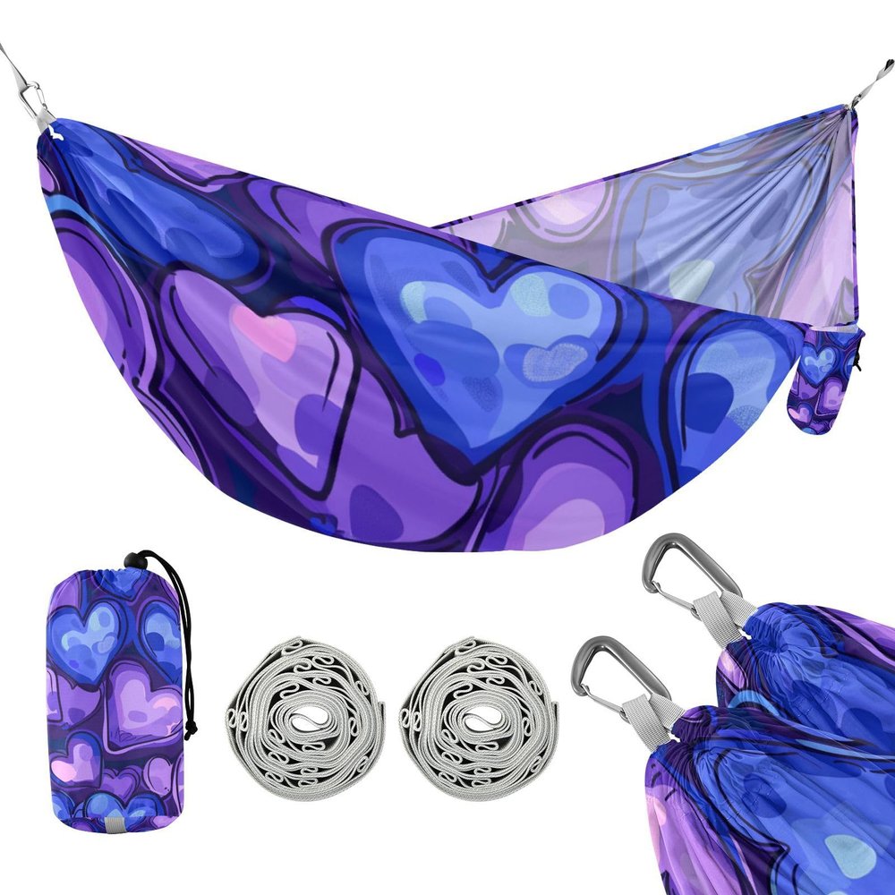 Valentine Purple Heart Camping Hammock with Hanging Rope, 150 kg Capacity