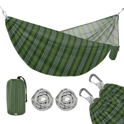 Campamento Camping Hammock with Hanging Rope Hammock, Gray-Green Striped
