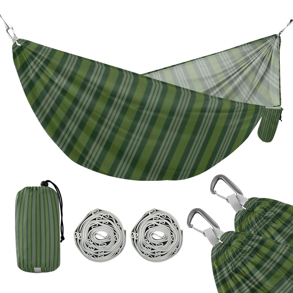 Campamento Camping Hammock with Hanging Rope Hammock, Gray-Green Striped