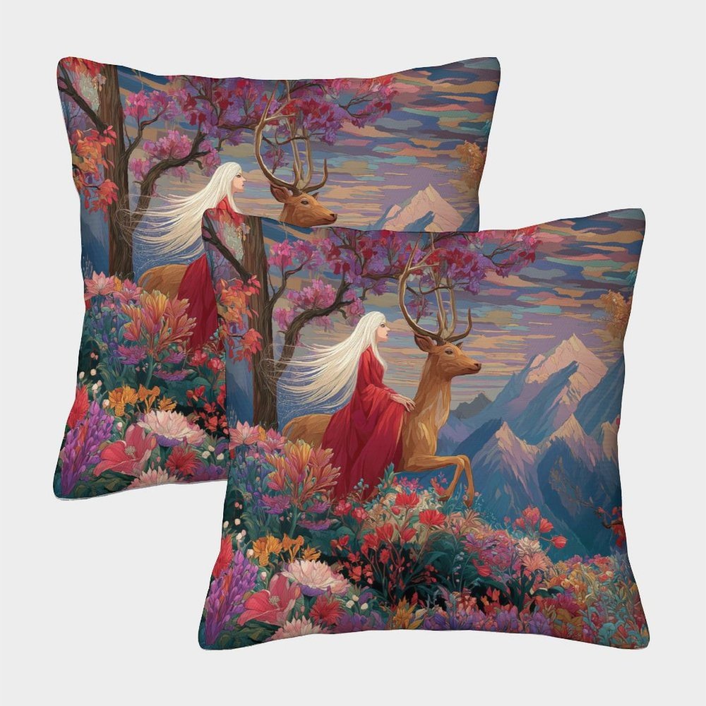 kaiyun Farmhouse Cushion Covers, 2-Pack, 18 x 18 in, Princess Riding on a Deer
