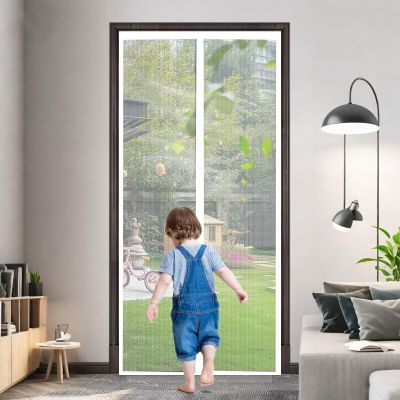 Fiberglass Magnetic Fly Screen Door Curtain, Cat-Scratch Resistant, Side-Opening, 165 x 260 cm, White