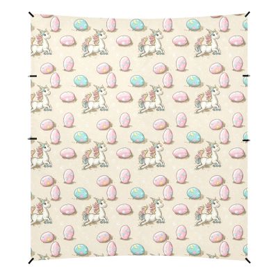 Cute Cartoon White Unicorn Easter Egg Beach Canopy, UPF 50, Easy to Set Up, Sun Shelter with Sandbags for Family Outings, Picnics & Camping