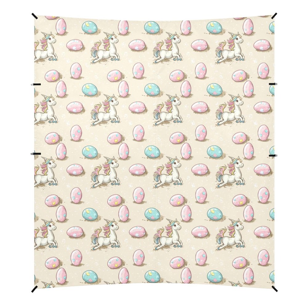 Cute Cartoon White Unicorn Easter Egg Beach Canopy, UPF 50, Easy to Set Up, Sun Shelter with Sandbags for Family Outings, Picnics & Camping