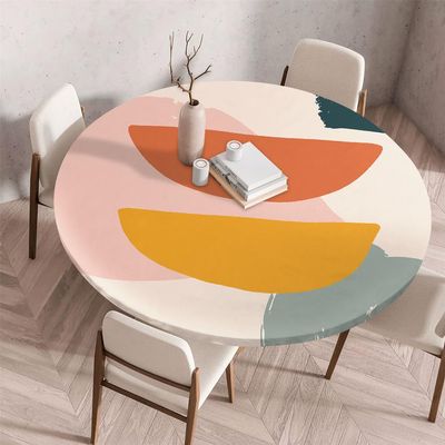 Morbuy Round Elastic Tablecloth, Abstract 3D Painting, Yellow, 150 cm