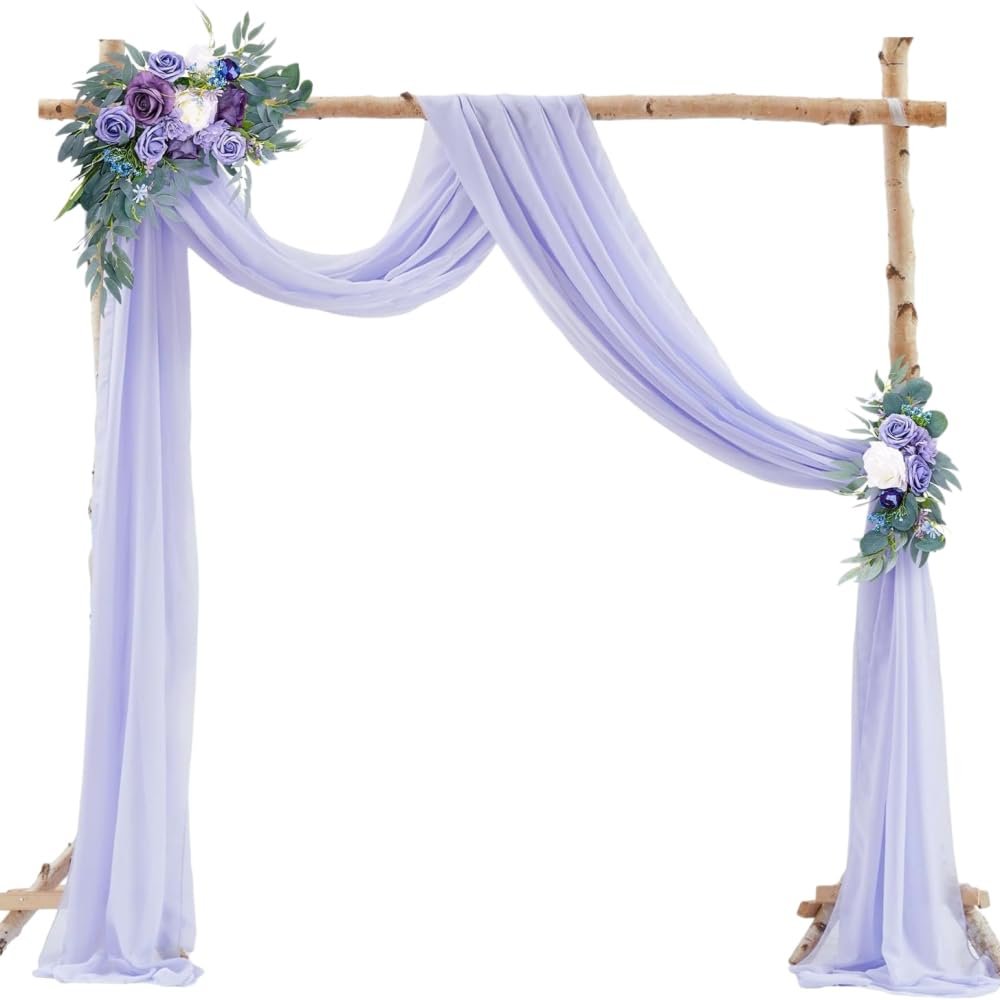 2-Piece Wedding Tulle Curtain Swag, Purple, 300 x 75 cm