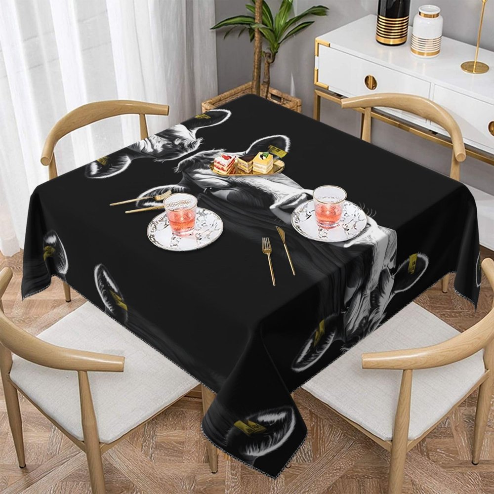 Black and White Cow-Print Tablecloth, Soft, Wrinkle-Resistant, Machine-Washable, 140 cm