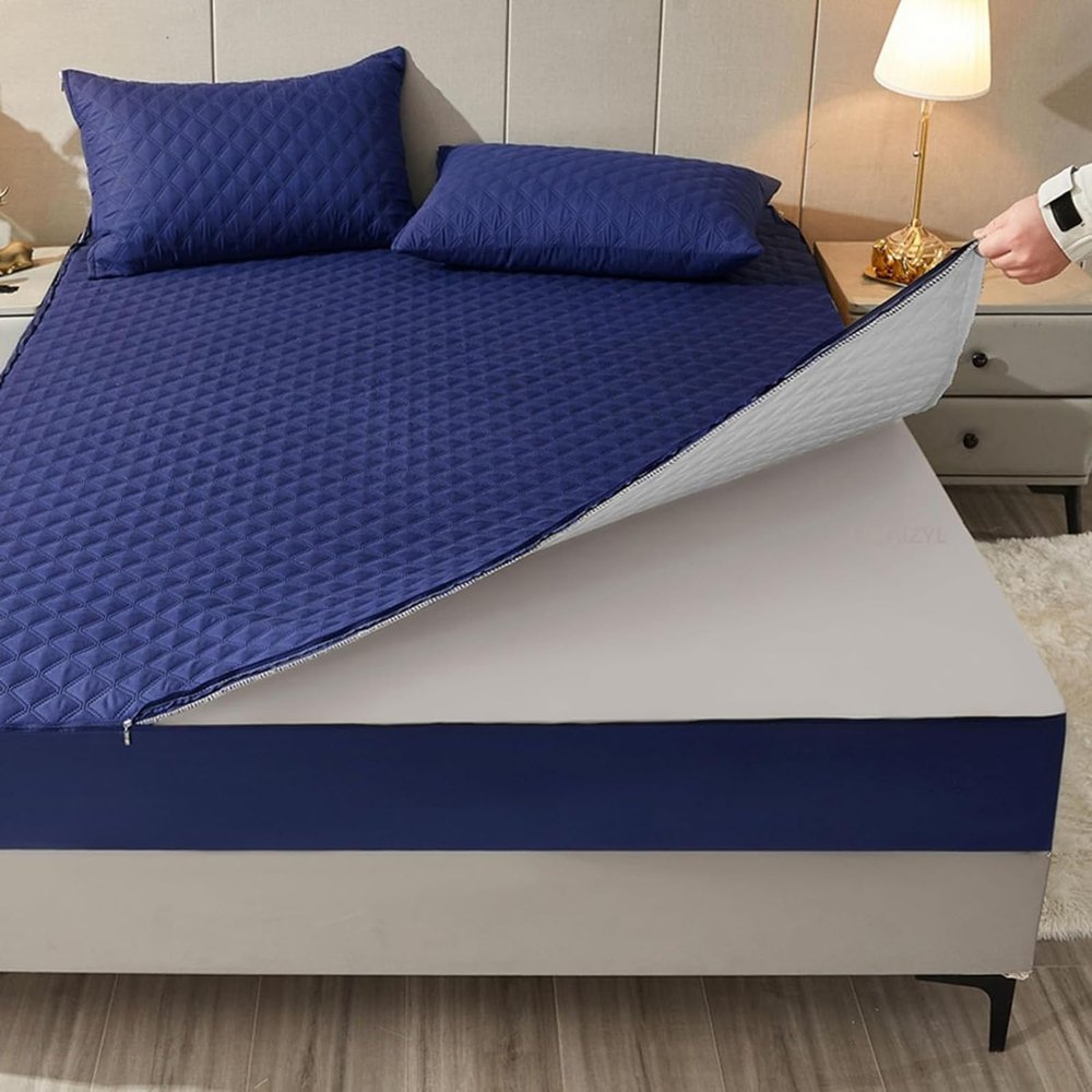 Luxury Breathable Mattress Cover, Customizable Size, Washable Mattress Protector, Blue, 120 x 200 + 25 cm
