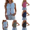 Eauptffy Women's Sleeveless Cropped Denim Vest with Lacing view 2