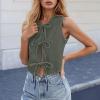 Eauptffy Women's Sleeveless Cropped Denim Vest with Lacing view 3