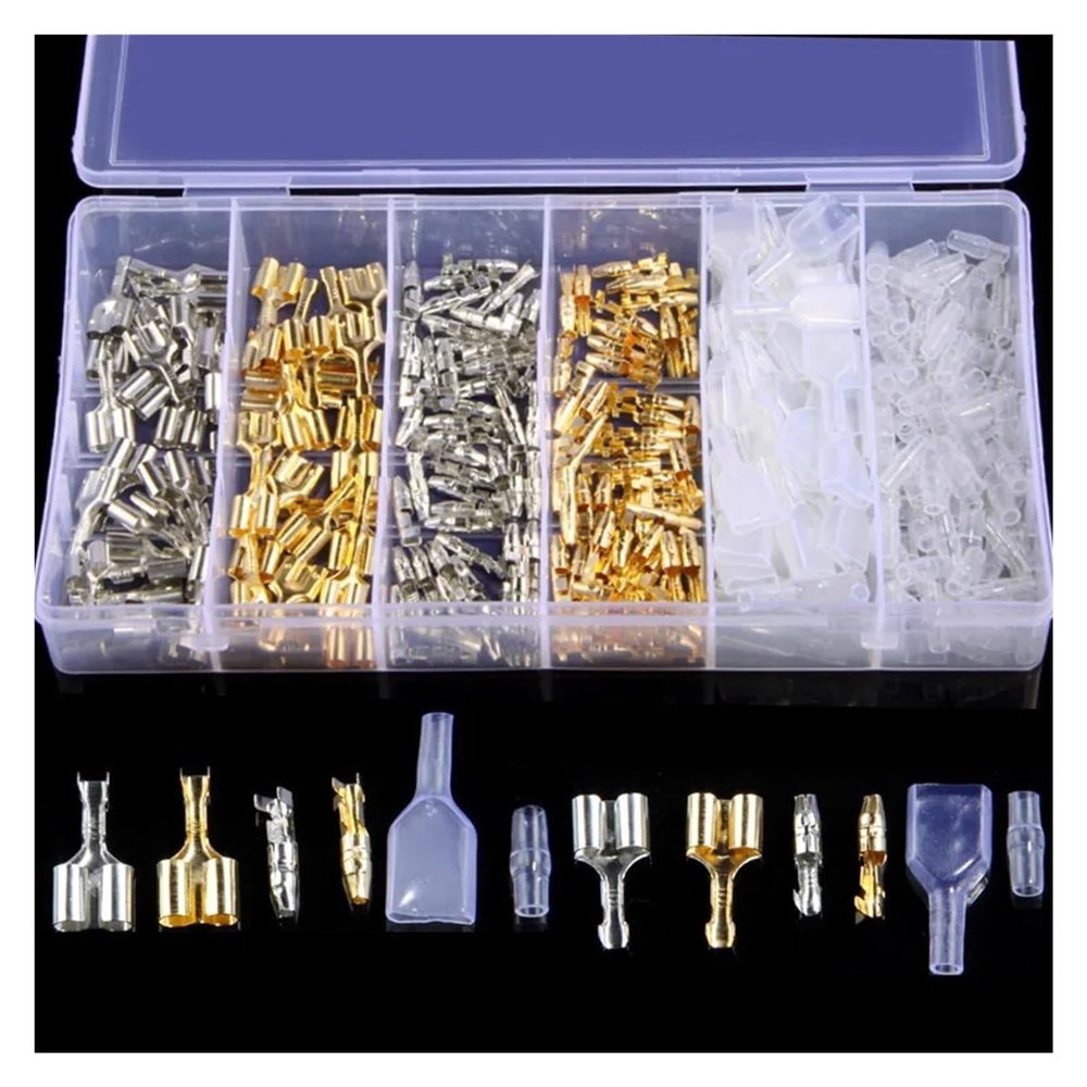 300-Piece 4.0 mm Brass Electrical Wire Connectors for Cars and Motorcycles, Male/Female with Insulation Covers