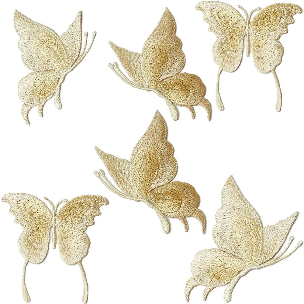 CYMMIYT Embroidered Patches, 6-Piece Handmade Mesh Butterfly Patches for Sewing onto DIY Clothing, Hats, Backpacks, Leggings, Hair Clips and Decorative Accessories (Champagne)