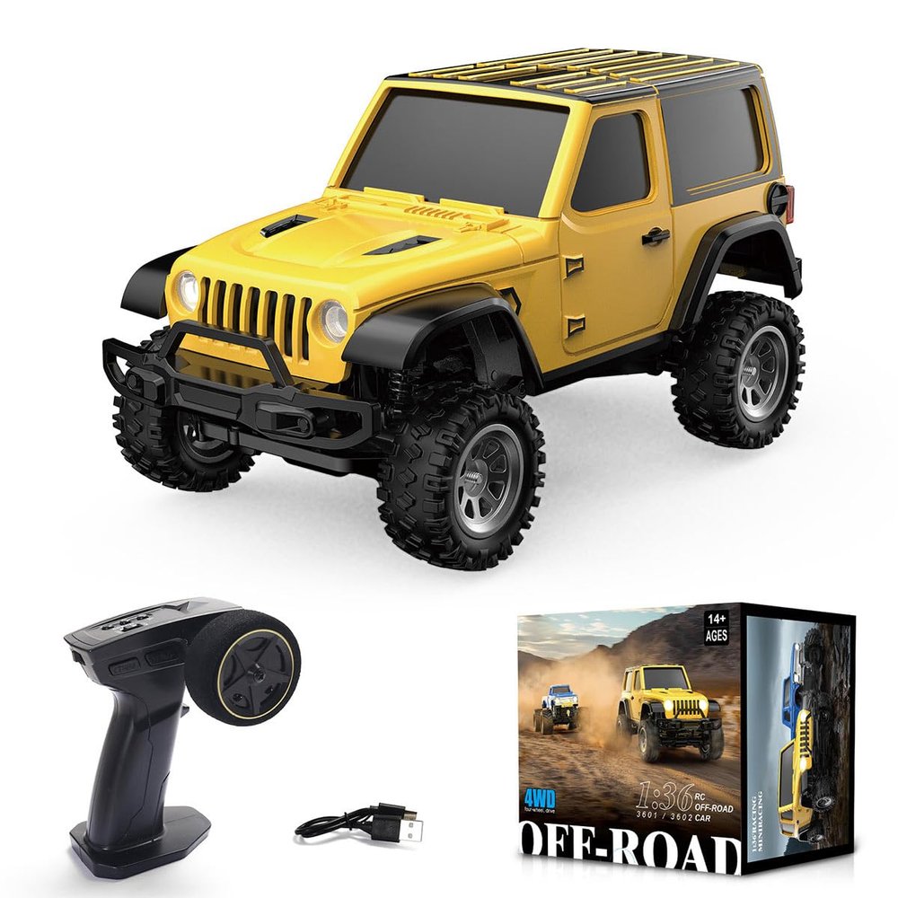 ExploTex 1:36 2.4 GHz 4WD RC Off-Road Model Car with Realistic LED Lights, RTR