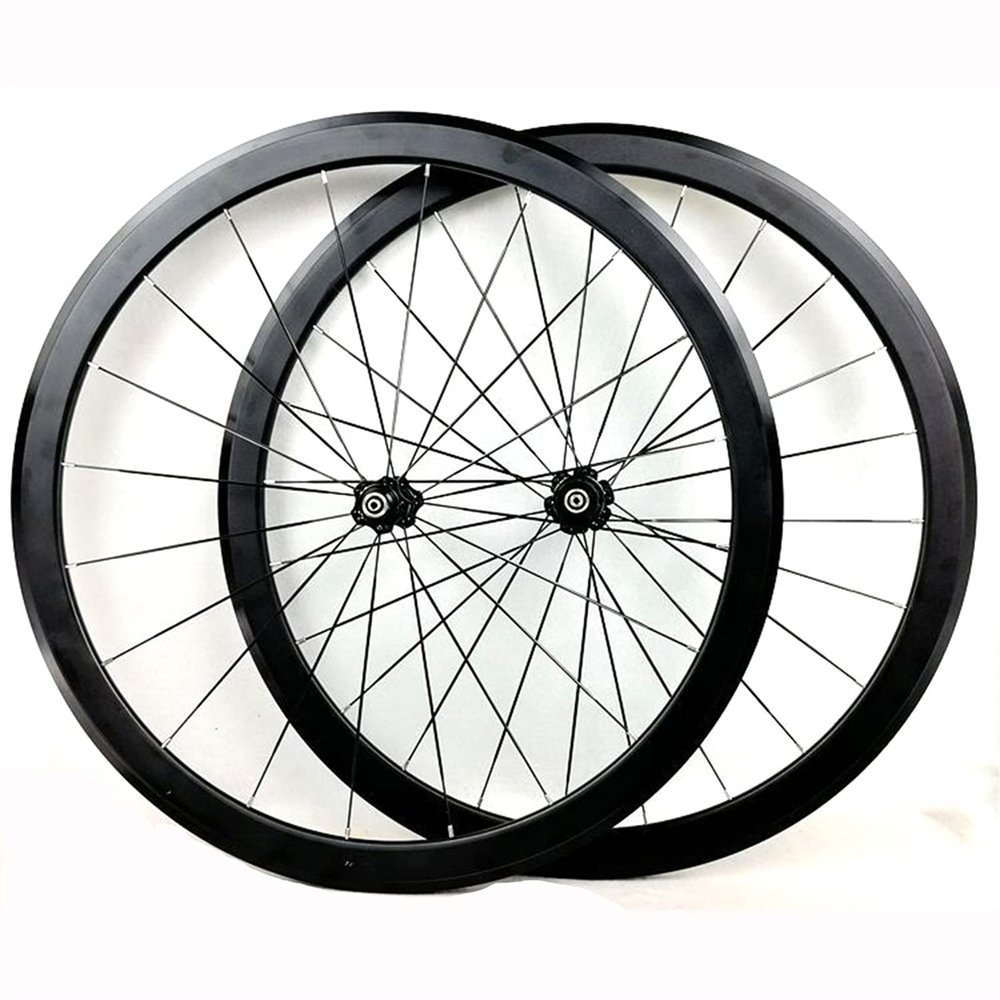 700C Road Bike Wheelset, 40 mm Aluminum Alloy Rims, Flat Spokes, for 23C–32C Tires, Quick Release, Black