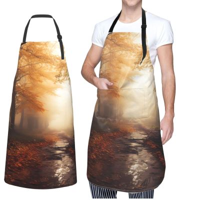 Anceky Autumn Foggy Maple Apron with Pocket, Adjustable, Waterproof, for Women and Men