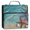Beach Starfish Shells Blue 3.8 cm 3-Ring Zipper Binder with Shoulder Strap, Waterproof Portfolio Folder for School and Office view 1